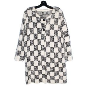 OUTLANDER Black/White CHECKERED 2-Button SOFT & FUZZY CARDIGAN SWEATER Sz XL